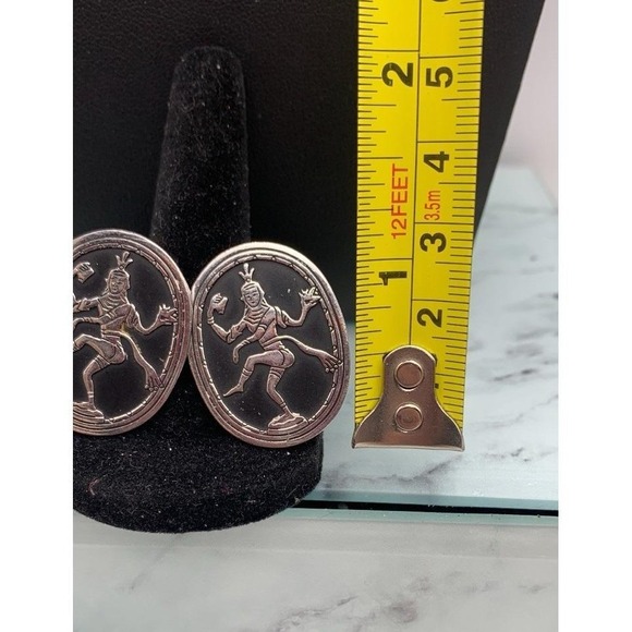 Vintage Swank Siam Thailand Dancer Cufflinks Silver Tone Black Enamel - Picture 2 of 4